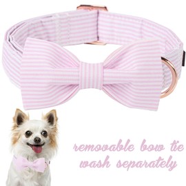 Unique style paws Spring Pink Dog Collar with Bow Pet Gift Adjustable Soft and Comfy Bowtie Collars for Small Medium Large Dogs