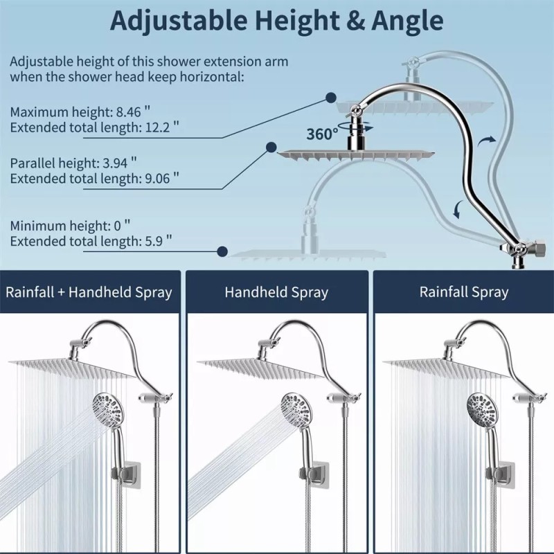 hibbent Shower Head Combo,10 Inch High Pressure Rain Shower Head