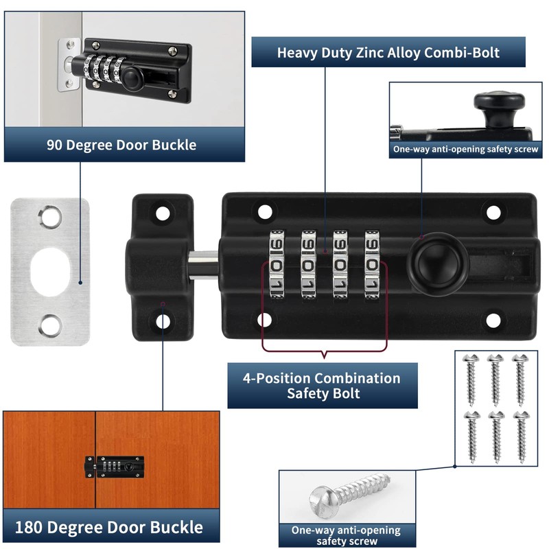 Combination Locking Bolt 2 Pack,Thickened Solid Zinc Alloy Combination Barrel