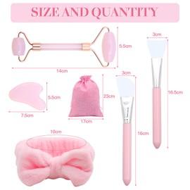 VEGCOO Rose Quartz Face Roller Gua Sha Set, Pink Jade Roller for Women, Gua Sha Stone Massage Tool for Skincare, Facial, Neck and Body Muscle Relaxing