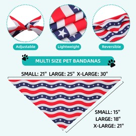 Gofshy Fourth of July Dog Bandana XLarge- 1PCS, American Flag Dog Bandana for Boy and Girl, Pet Patriotic Scarf, Premium Durable Triangle Reversible USA Bandana for Large Dogs