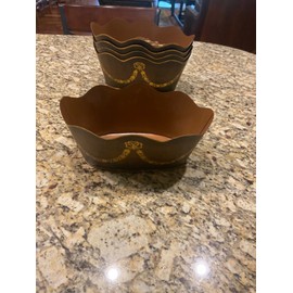 Unknown New  Brown & Gold Tole Metal Planter Cache Scalloped Pot Hand Painted