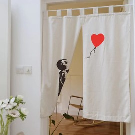Noren Banksy Blindfold Long Stylish Room Divider Blackout Scandinavian Noren, Easy to See Funny, Soft, Decorative, Entryway, Door Curtain, Kitchen, Living Room, Restaurant, Entrance, Doorway, Width 47.2 ft (120 m) Length 59.1 inches (150 cm)
