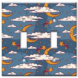 Art Plates 2 Gang Toggle Wall Plate - Moon and Clouds Toss