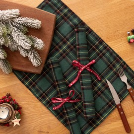Christmas Plaid Placemats Set of 4, GreenYellow Buffalo Checkered Tartan Winter Thanksgiving Xmas Table Mats for Dining Room Kitchen Table Decor