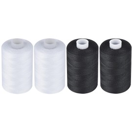 Simthread All Purpose Sewing Thread, 4 Spools Each 1000 Yards of Polyester Threads for Sewing Machine, Sewing Machine Supplies for Beginners, Hand Stitching, Quilting, Serger (2 White+2 Black)