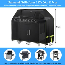 VDISRR Weatherproof Grill Cover, 420D Oxford Gas Grill Tarpaulin, Waterproof Grill Protective Cover, 117 x 66 x 117 cm, Tear-Resistant, UV Protective Cover, Protects from Fading, Rust and Mould