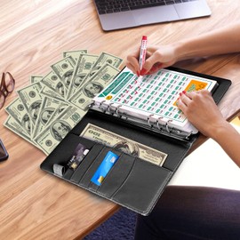 AMLEBE 100 Sobres de Ahorro de Dinero, Carpeta Reutilizable A5 con Sobres para Dinero en Efectivo, Organizador de Gastos de Dinero Fácil y Divertido para la Oficina, el Hogar y la Escuela