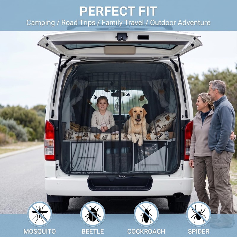 190 * 165cm Magnetic Car Tailgate Mesh Screen, Breathable Camping