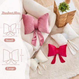 Uvvyui Beige Bow Pillow, Cute Bow Throw Pillow for Bed, Soft Velvet Bow Decorative Pillows 17"x13" Aesthetic Bow Room Decor Plush Pillow for Sofa Bedroom Living Room