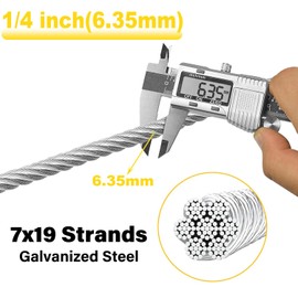 WRFDEC 1/4 Steel Cable with Loops,75Ft Wire Rope with Clamps and Thimble, 6400lbs Breaking Strength, 7X19 Strands Aircraft Cable for Yard Zipline, Deck Railing, Boat Lifts(6.35mm Thick)