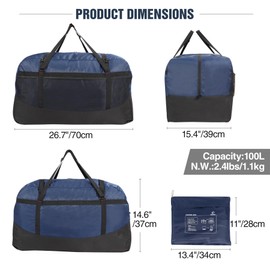 REDCAMP Extra Large Duffle Bag Lightweight, Double Layer 400D Oxford Fabric 100L Foldable Waterproof Travel Duffel Bag for Men Women, Blue