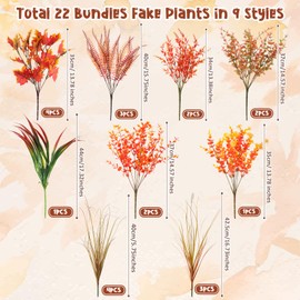 Maysing 22 Bundles Artificial Fall Flowers for Outdoor Decoration, 9 Styles Fake Plants Decorations with Persian Leaves, Lavender, Eucalyptus, Maple Leaves for Window Box Patio Fireplace Autumn Decor