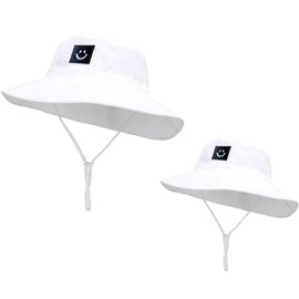 2Pcs Parent-Child Sun Hat,Smile Face UPF 50+ Toddler Bucket Hat for Mother&Baby Boys Girls Beach Hat (US, Age, 0 Months, 9 Months, White)
