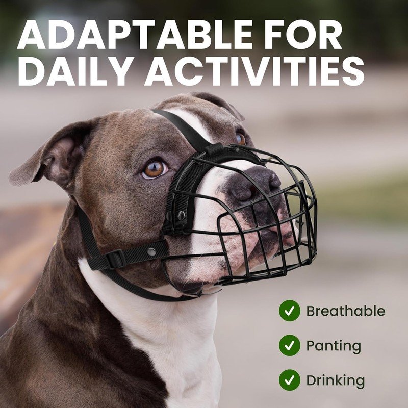 BRONZEDOG Pitbull Dog Muzzle Breathable Metal Basket for Large Dogs