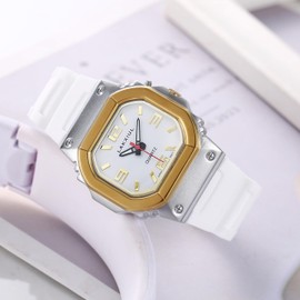 LAKXIUL English Voice Talking Watch for Blind, Visually impaired or Elderly, Two-Color case, White Strap
