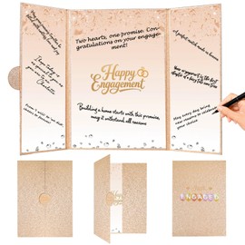 Crenics Champagne Gold Engagement Party Decorations, Happy Engagement Guest Signature Book Alternative 18" x 12", Awesome Engaged Gifts
