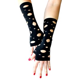 Goth Arm Sleeves Fishnet Fingerless Forearm Sleeves Ripped Distressed Sheer Long Gloves Y2K Apocalyptic Costume by Millennials In Motion