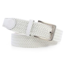 Comfortable Elastic Woven Stretch Belt - Stretchbelt - Fabric Belt - Braid with PU Leather for Women and Men - White