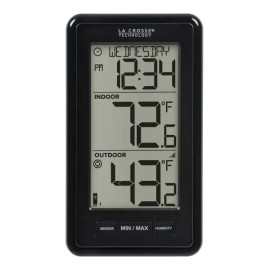 LaCross Technology 라크로스 테크놀로지 308-43647-INT 디지털 블랙 무선 온도계(실내 습도 포함) LCD LaCrosse Technology 308-43647-INT Digital Wireless Temperature Gauge with Indoor Humidity LCD