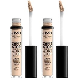 NYX Professional Makeup Can't Stop Won't Stop Contour Concealer - wasserfester flüssiger Abdeckstift, Kaschieren & Highlighten, 3, 5 ml, Light Ivory 04 (Packung mit 2)