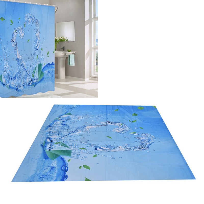 Shower Curtain Waterproof Polyester Blackout Curtain with Hook for Bathroom