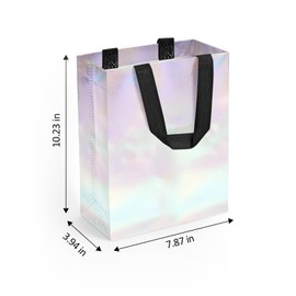 Trazzic 1 Pcs Reusable Gift Bag Small Size, Non-woven Shopping Bachelorette Party Favor Goodies Bags with Handles for Wedding or Birthday(Laser Rainbow Color)