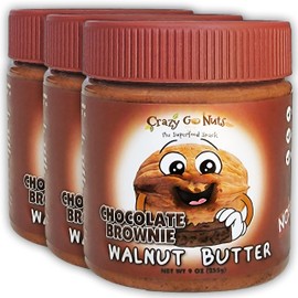 Crazy Go Nuts Walnut Butter, Chocolate Brownie - Healthy Snacks, Keto, Vegan, Low Carb, Gluten-Free, Superfood - Natural, Non-GMO, ALA, Omega 3 Fatty Acids, Good Fats and Antioxidants - 9 oz (3-Pack)