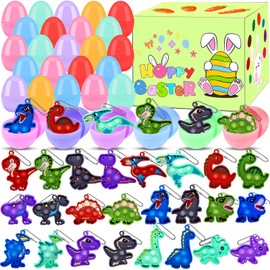 24 Pack Prefilled Easter Eggs with Toys,2.7inch Easter Eggs Filled with Dinosaur Pop Toys,Easter Basket Stuffers for Kids,Prefilled Eggs for Easter Egg Hunt,Easter Party Favors for Kids