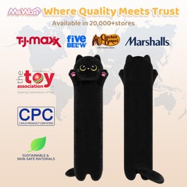 Mewaii 20in Long Cat Plush Body Pillows Stuffed Animals Plushie Pillows - Cute Kitten Plushies Sleeping Hugging Pillow Toys for Kids(Black Cat)
