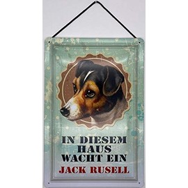 Blechschild With cord 30 x 20 cm dog sign: In this house wakes a Jack Rusell - Blechemma