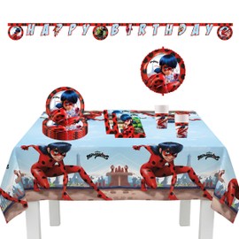 Procos - Miraculous Ladybug Birthday Decoration, 39 Pieces, for Children's Birthday Parties with Disposable Party Tableware and Party Decoration