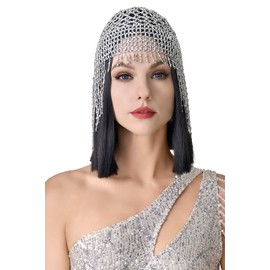 BABEYOND 1920s Flapper Cap Vintage Style Roaring 20s Beaded Flapper Headpiece Exotic Cleopatra Headpiece for Great Gatsby Themed Party (Silver)