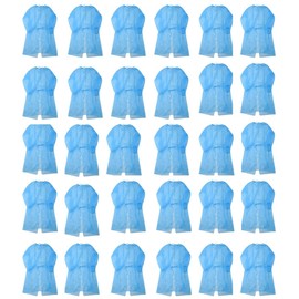 Leo Bata de aislamiento protector de desecho, 90 unidades, color azul. Sin látex, no tejido, resistente a líquidos, talla única