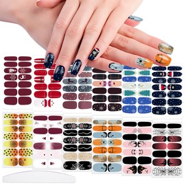 12 Sheet Christmas & Halloween Nail Polish Stickers for Women - Reindeer, Santa, Snowman & Spider, Spiderwebs Gel Stick On Nails Polish Strips Full Wraps, Self-Adhesive Stickers for Holiday