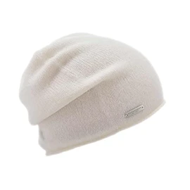Seeberger Cashmere Beanie with Rolled Edge Cashmere Hat Knitted Hat Winter Hat Long Beanie Knitted Hat Beanie Oversize, White