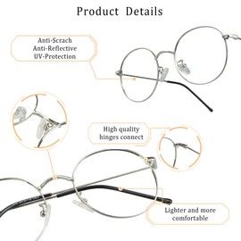 LifeArt Blue Light Blocking Glasses, Anti Eyestrain, Computer Reading Glasses, Gaming Glasses, TV Glasses for Women Men, Stylish Unisex Alloy Round Frame (Silver, 1.75 Magnification)