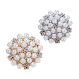 Ruihfas 2 Pcs Elegant Pearl Rhinestone Brooch Set - Classic Silver & Gold Tone Crystal Brooch Pins for Bridal Women Girls Dance Balls Wedding Jewelry