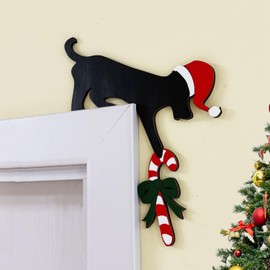 Bool Epoch Christmas Door Frame Decorations, Funny Dog Candy Cane Christmas Door Corner Decor Topper Wooden Sign, Farmhouse Christmas Door Sitter Ornaments Decor for Mantel Window TV Cabinet Mirror