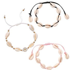 EujRcf 3 pcs Shell Bracelet, Bohemian Shell Anklets for Women, Adjustable Holiday Jewellery for Summer Activities, Perfect for Beach Parties and Everyday Wear, Bracelet Natural Cowrie for Women Girls