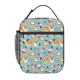ainori Reusable Corgi Lunch Box for Kids Girls Boys Women Adult, Insulated Festive Dog Lunch Bag,Polyester Cooler Holiday Treats Handbags Case for School Picnic Work Travel Beach or Hiking (Blue)