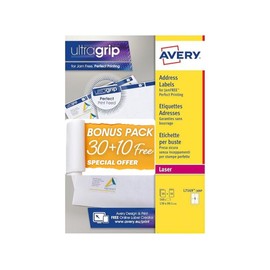 Avery Bonus Pack of Labels, Laser Printer, White Blank A4 Labels, 30 Sheets Plus 10, 139 x 99.1mm, UltraGrip, L7169-30BP