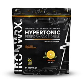 IRONWRX Hypertonic Performance Drink | For Endurance Support | Orange Flavor | 15 Servings | Advanced Hydration Mix with 43g of Time Release Carbohydrates, Electrolytes, and Amino Acids