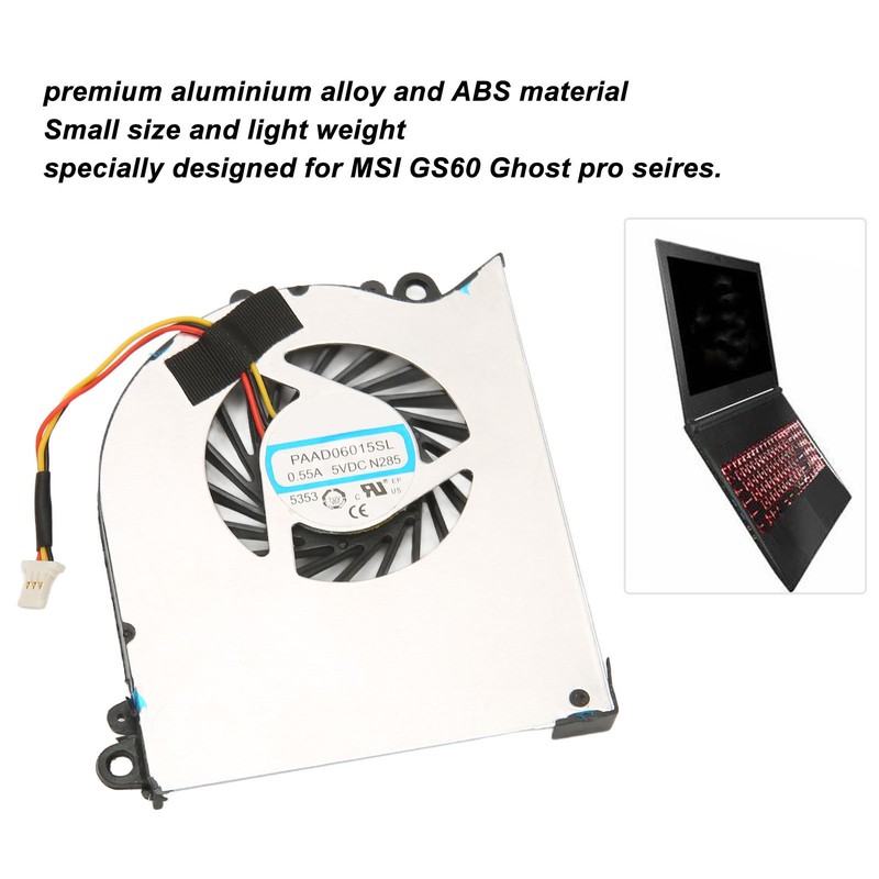 GS60 CPU Cooling Fan 3Pin Connector Durable Metal ABS Light