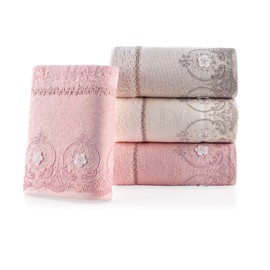 CONCETTI DI LUSSO Alvin Guipure Embroidered Luxury Towels - Soft and Washable Turkish Bath Towels for Hands, Face and Hair – Set of 4 in Gift Box - Multi-Color