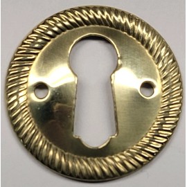 Furniture Knowledge 1" Keyhole Cover Rope Edge Early American Style Stamped Brass Aged Antique retro - Polished Bright Brass