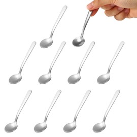 Lyreh 10pcs Mini Condiment Spoons, 3.5x0.9in Stainless Steel Metal Cute Tiny Spoons for Practical Small Kitchen Utensils for Tea Coffee Sugar Pepper Spices Ice Cream Desserts