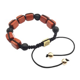 EDEN'S CALL Natural Crystal Stone Bracelet for Women Men Adjustable Macrame Round Lava Rock Beads Essential Oil Diffuser Bangle for Anxiety Relief Stress, Red Jasper