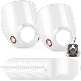 Tellegloww 2 Pcs Replacement Parts Lens Compatible with 6000 Series Full Face Respirator and 20 Pcs Peel off Lens Cover Compatible with 6000, 6700, 6800, 6900 Series Full Face Cover, Tool Parts