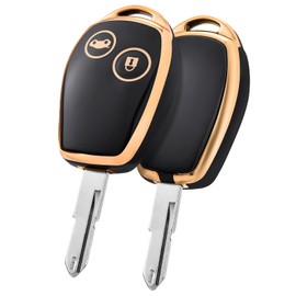PANPHEN Car Key Case Suitable For Renault，2 Button Key Cover For Renault Dacia Duster, Sandero Logan Trafic Master Modus Movano Opel Vivaro Twingo Kangoo Clio Scenic,Golden Edge Black